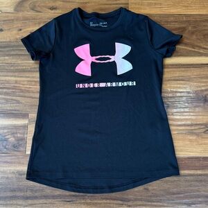 Under Armour Kids Black Tee with Pink Logo